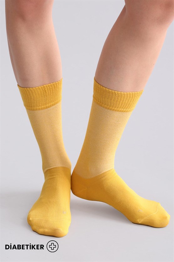 Unisex Diyabetik Bambu Soket Çorap Hardal