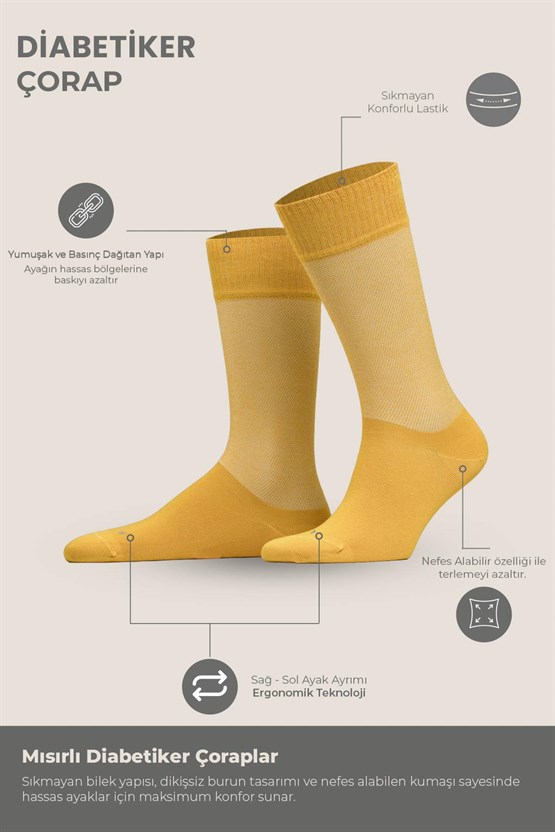 Unisex Diyabetik Bambu Soket Çorap Hardal