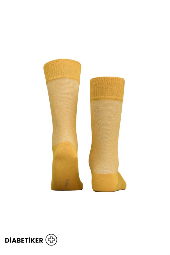 Unisex Diyabetik Bambu Soket Çorap Hardal