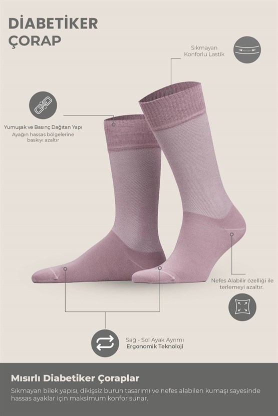 Unisex Diyabetik Bambu Soket Çorap Lavender