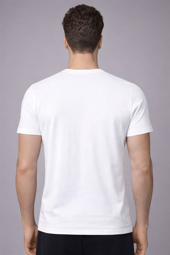 Unisex Modal Bisiklet Yaka Tişört Beyaz