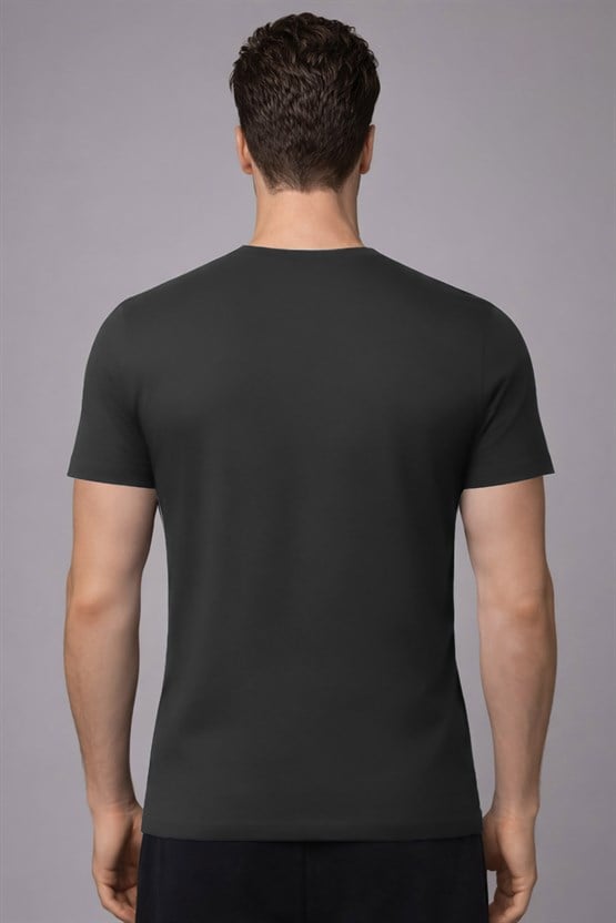 Unisex Modal Bisiklet Yaka Tişört Gri