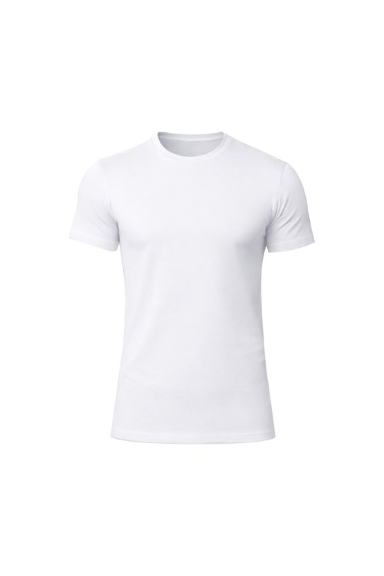 Unisex Modal Bisiklet Yaka Tişört Beyaz