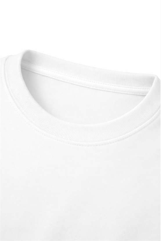 Unisex Modal Bisiklet Yaka Tişört Beyaz