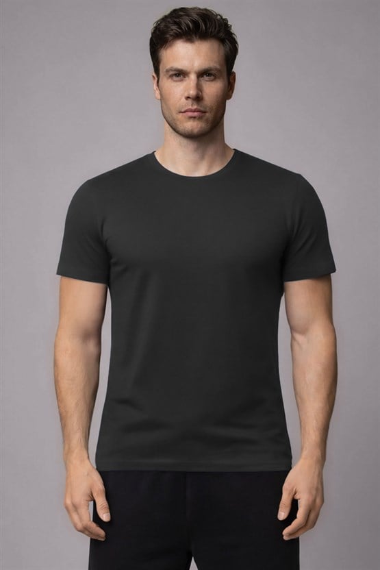 Unisex Modal Bisiklet Yaka Tişört Gri