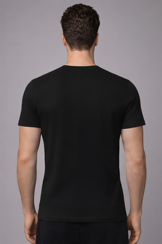 Unisex Modal Bisiklet Yaka Tişört Siyah
