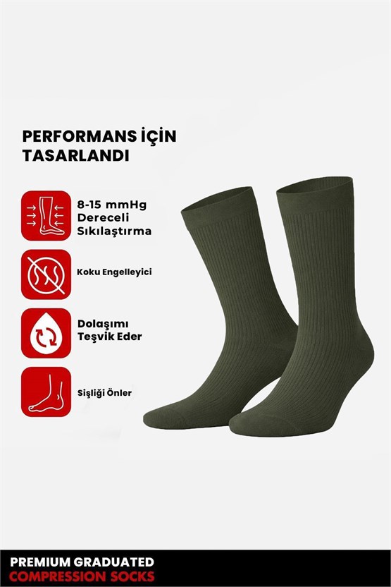 Unisex Organik Pamuk Özel Sıkılaştırıcı Teknolojiyle Uçuş ve Pilot Soket Çorap Haki