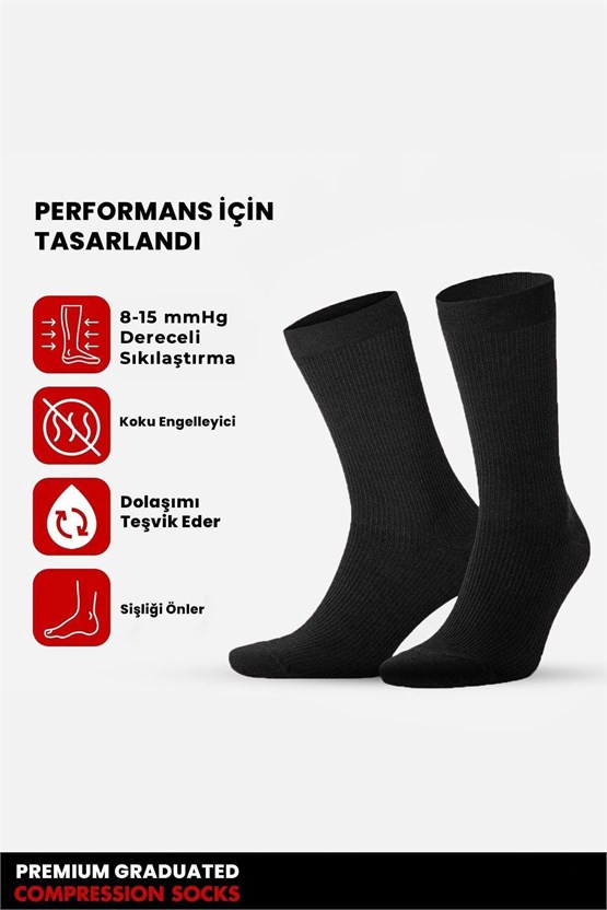 Unisex Organik Pamuk Özel Sıkılaştırıcı Teknolojiyle Uçuş ve Pilot Soket Çorap Siyah
