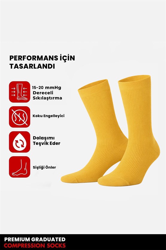 Unisex Organik Pamuk Özel Sıkılaştırıcı Teknolojiyle Uçuş ve Pilot Soket Çorap Hardal