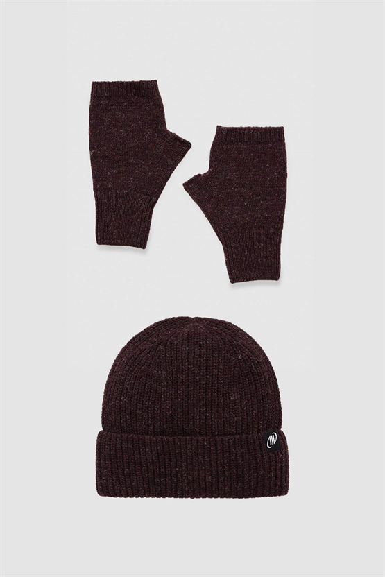Unisex Yün Bere Eldiven Takımı - Milda Bordo