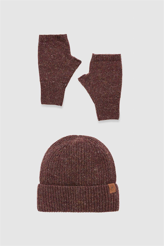 Unisex Yün Bere Eldiven Takımı - Milda Kahverengi