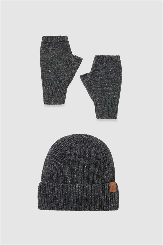 Unisex Yün Bere Eldiven Takımı - Milda Siyah