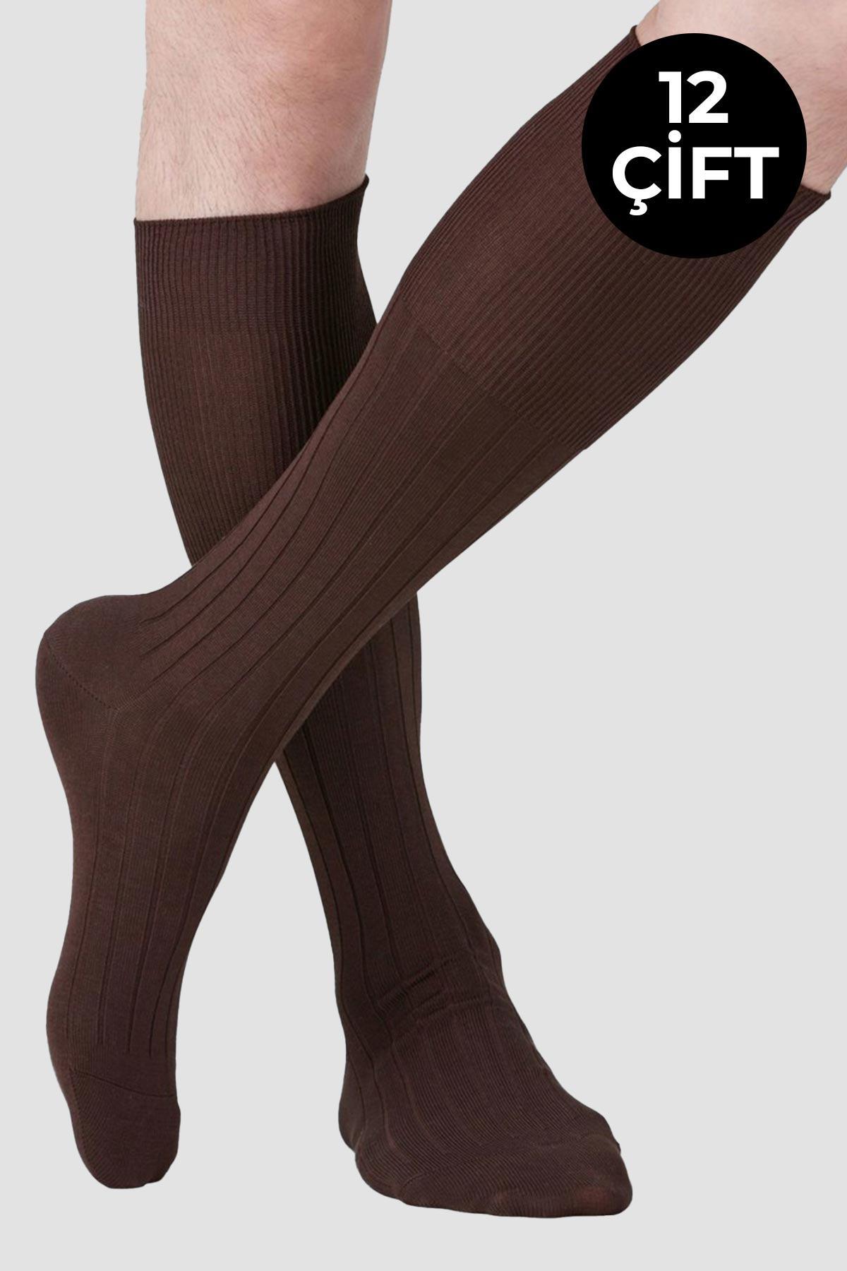 Socksmax Kadın Pamuklu Kışlık 12 Çift Kahverengi Diz Altı Çorap - SS-DIZALTI
