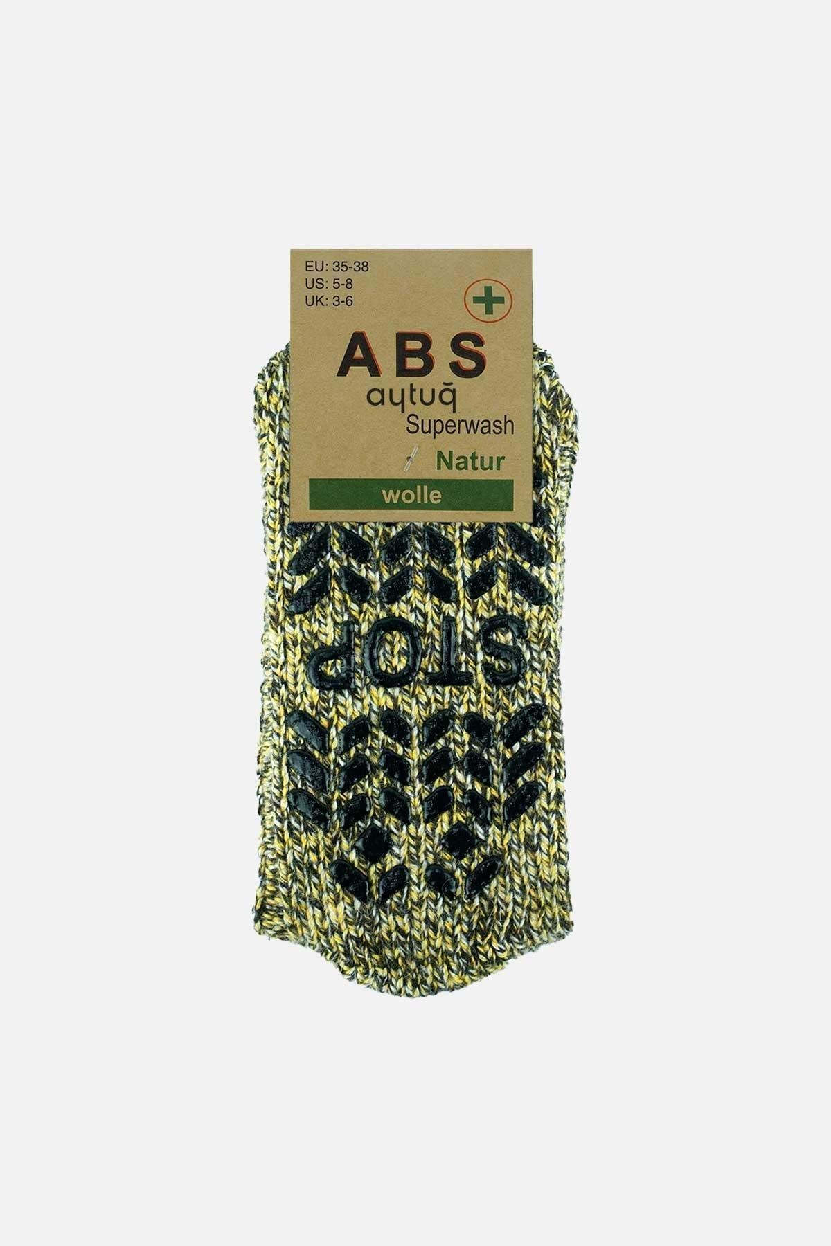 Mısırlı Kadın Merino Yünü Cold Blocker Kışlık Kaydırmaz Tabanlı Soket Çorap Sarı