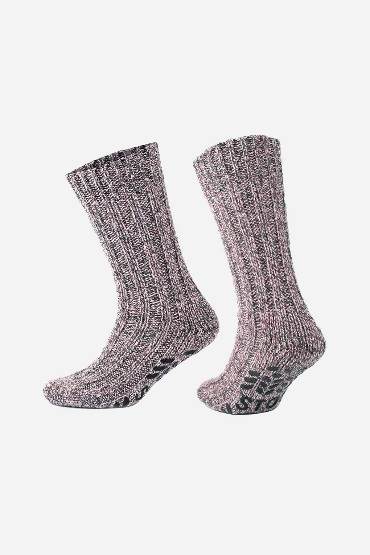 Mısırlı Kadın Merino Yünü Cold Blocker Kışlık Kaydırmaz Tabanlı Soket Çorap Pembe