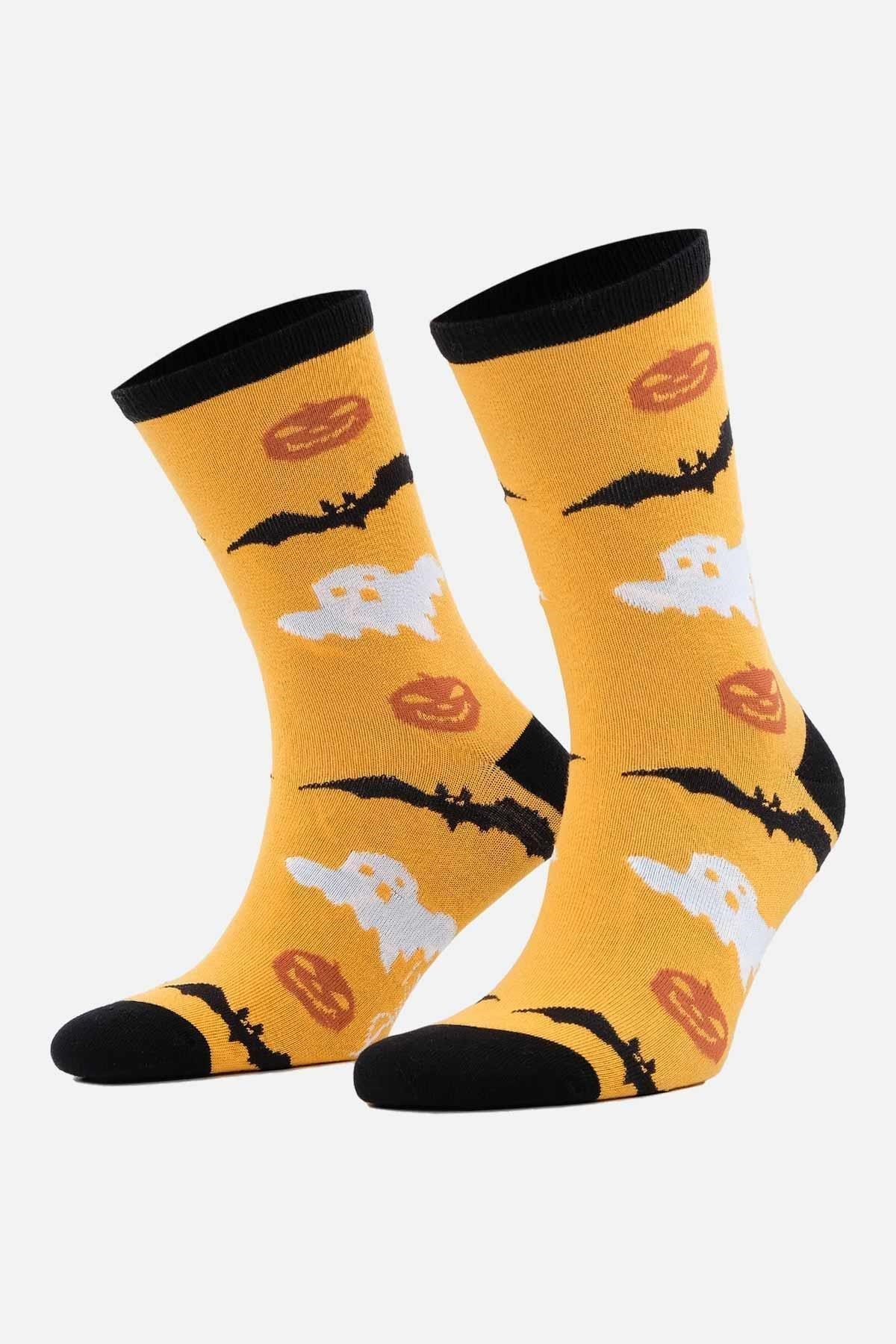 Aytuğ Kadın Pamuklu Halloween Temalı Soket Çorap Sarı