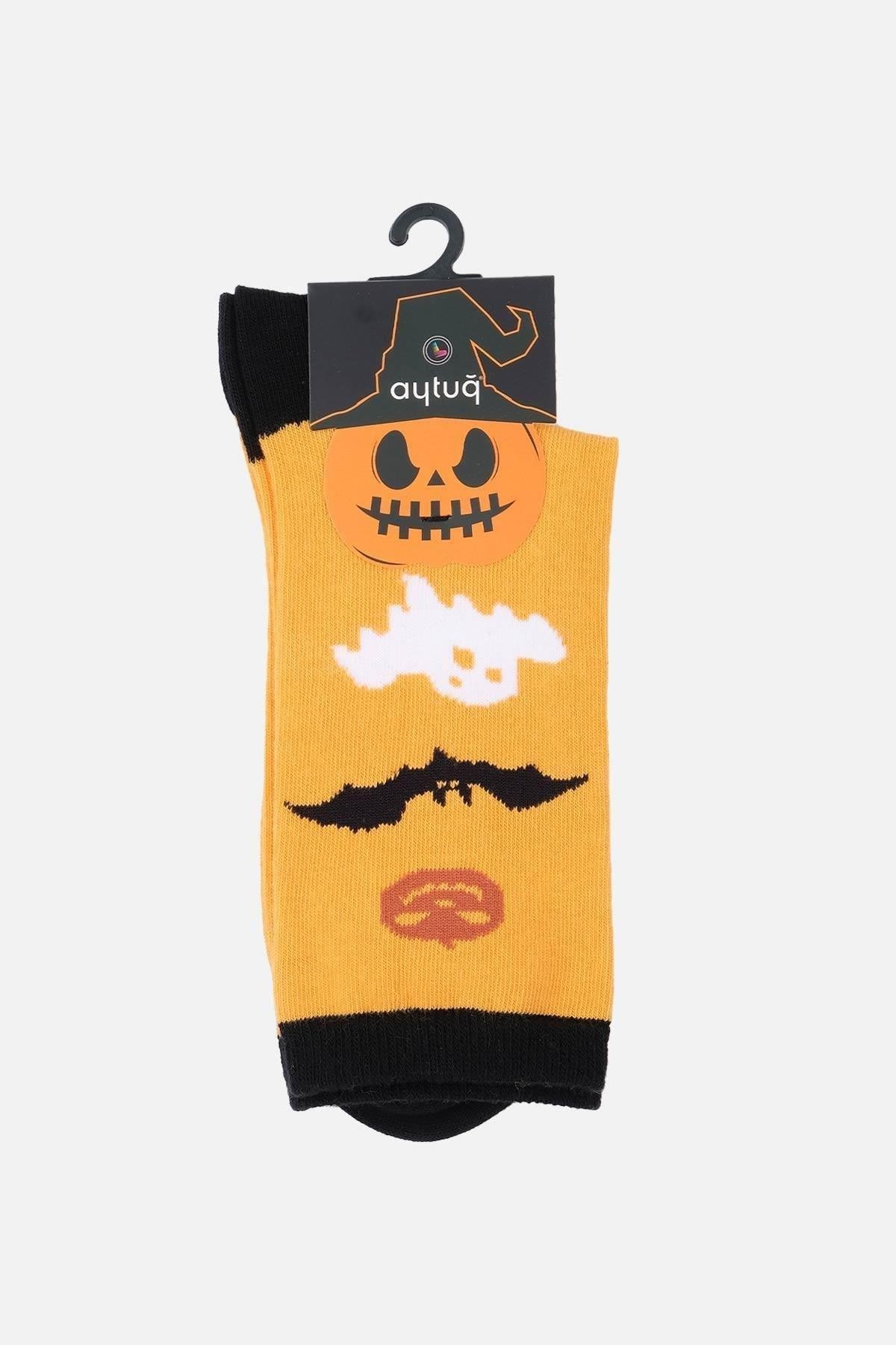 Aytuğ Kadın Pamuklu Halloween Temalı Soket Çorap Sarı