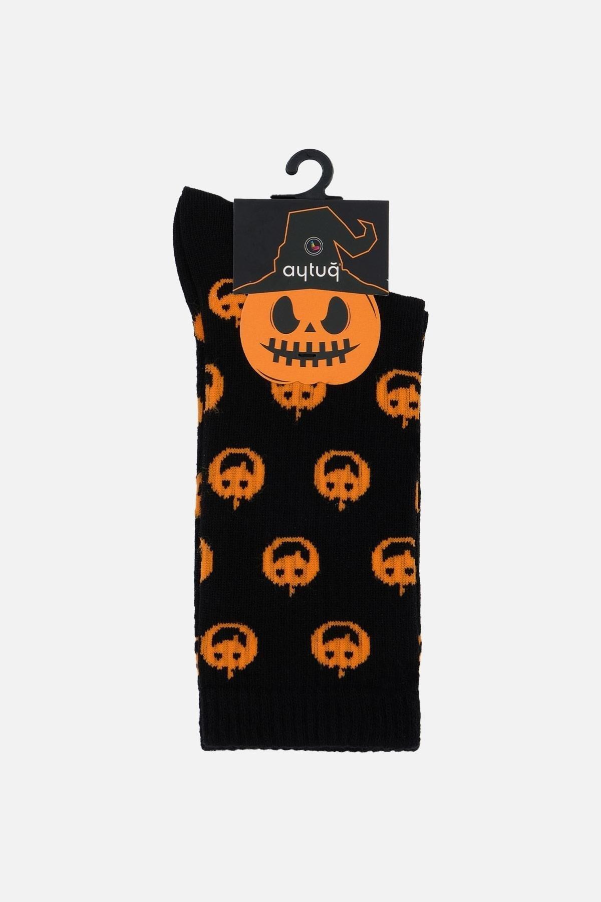 Aytuğ Kadın Pamuklu Halloween Temalı Soket Çorap Siyah