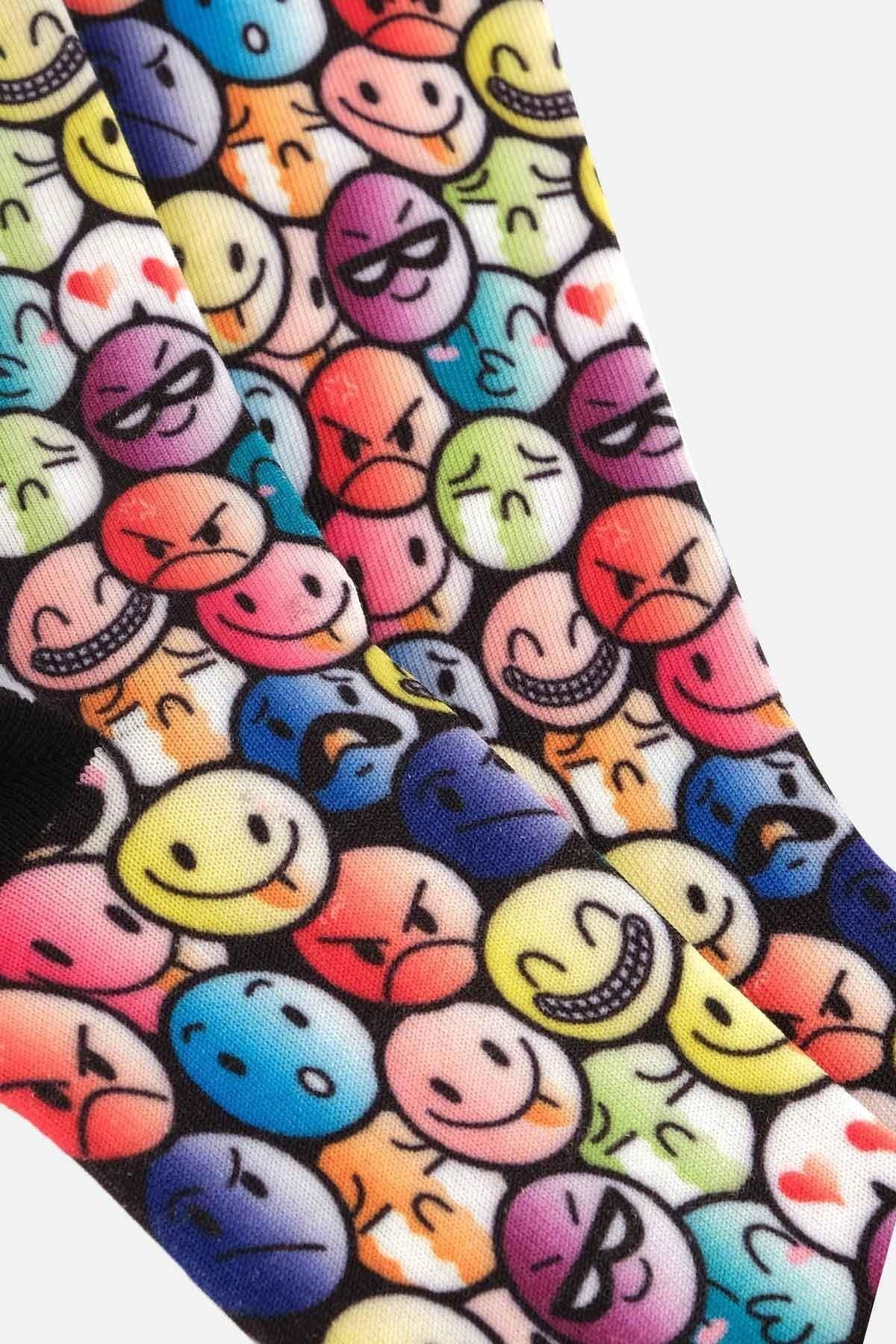 Aytuğ Unisex Pamuklu Emoji Desenli Eğlenceli Soket Çorabı Emoji Desenli