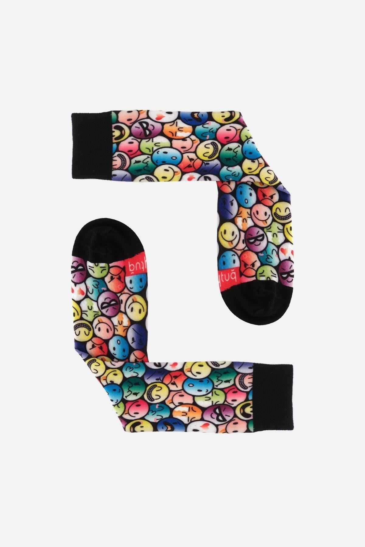 Aytuğ Unisex Pamuklu Emoji Desenli Eğlenceli Soket Çorabı Emoji Desenli