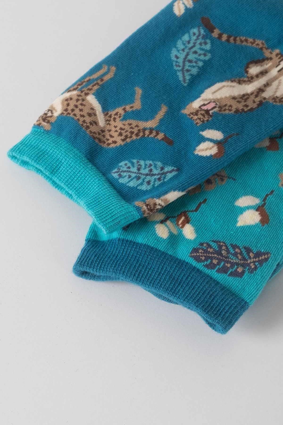 Aytuğ Unisex Pamuklu Tekli Leopar Desenli Eğlenceli Soket Çorabı Leopar Desenli