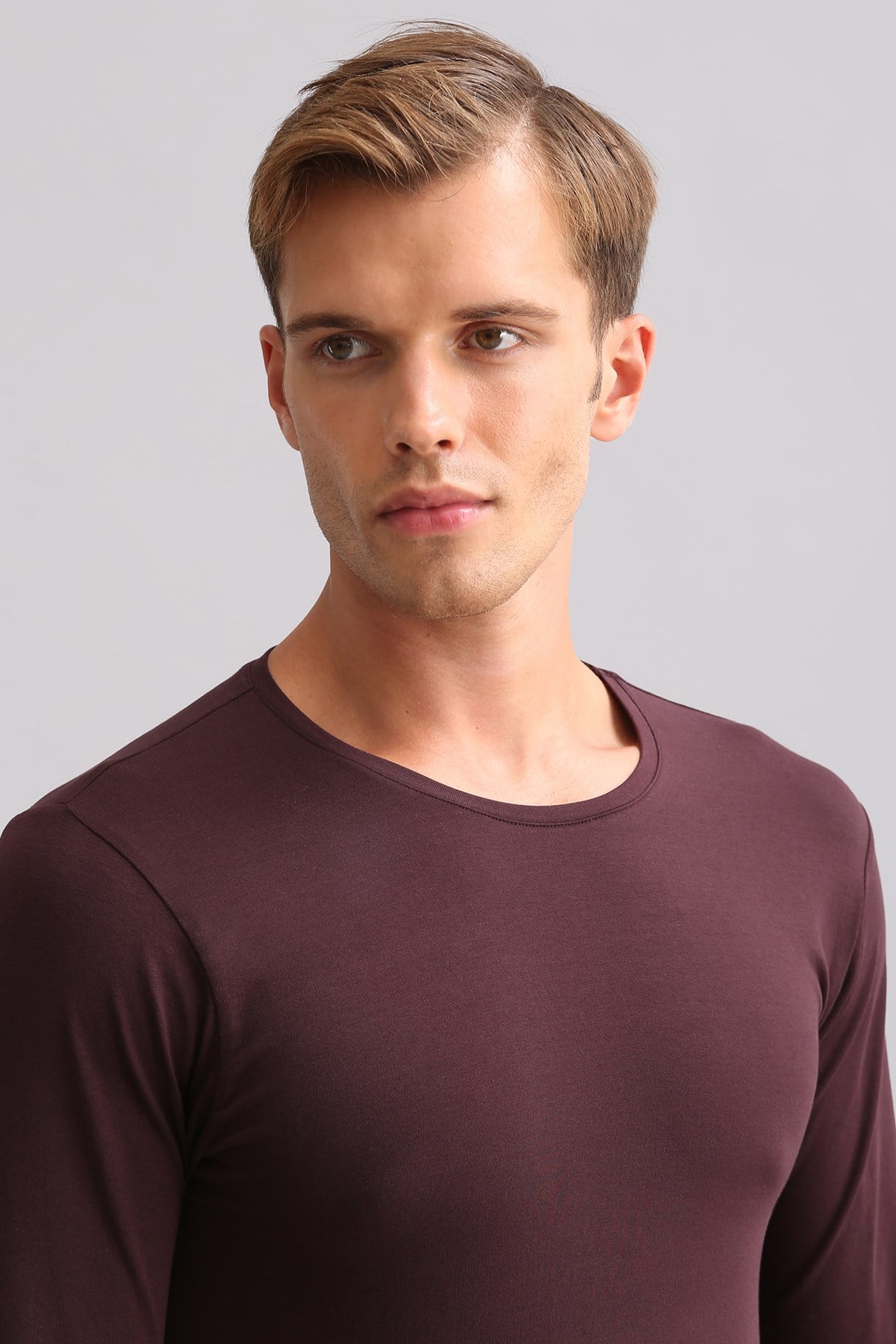 BAMBU HERCULES Slim Fit Bisiklet Yaka Uzun Kollu Erkek Fanila Mor