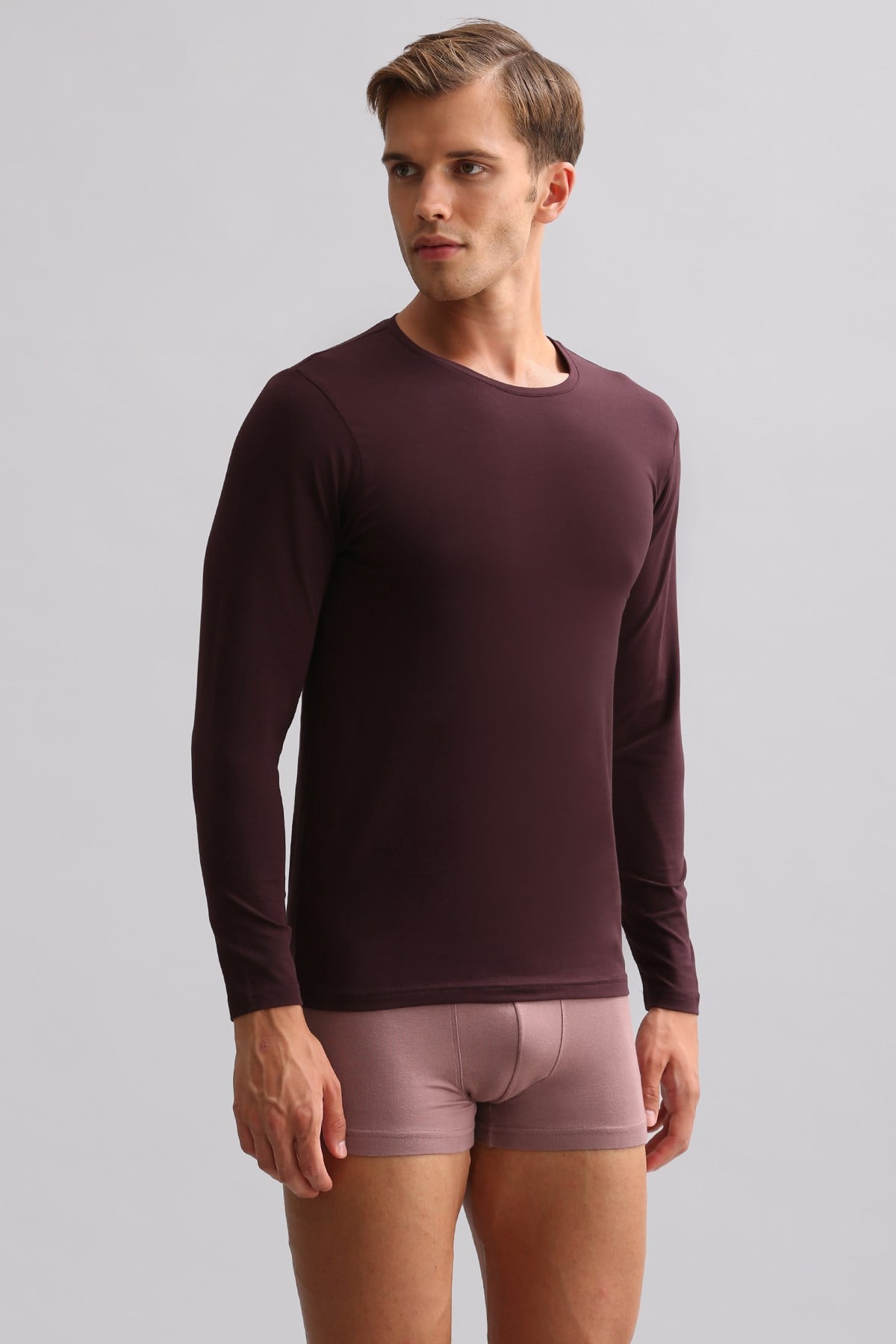 BAMBU HERCULES Slim Fit Bisiklet Yaka Uzun Kollu Erkek Fanila Mor