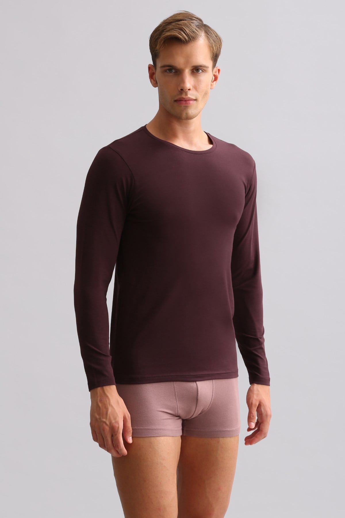 BAMBU HERCULES Slim Fit Bisiklet Yaka Uzun Kollu Erkek Fanila Mor