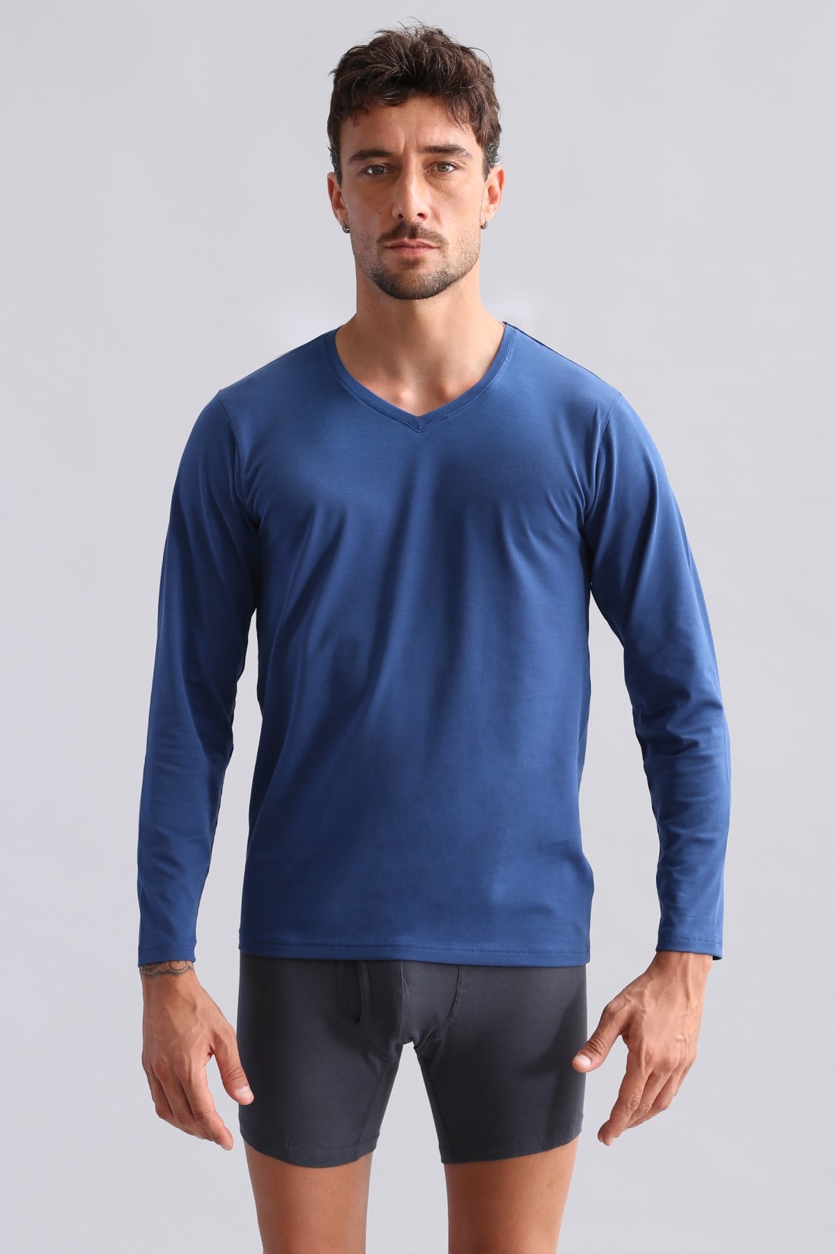 BAMBU HERCULES Slim Fit V Yaka Uzun Kollu Erkek  Fanila Gece Mavisi
