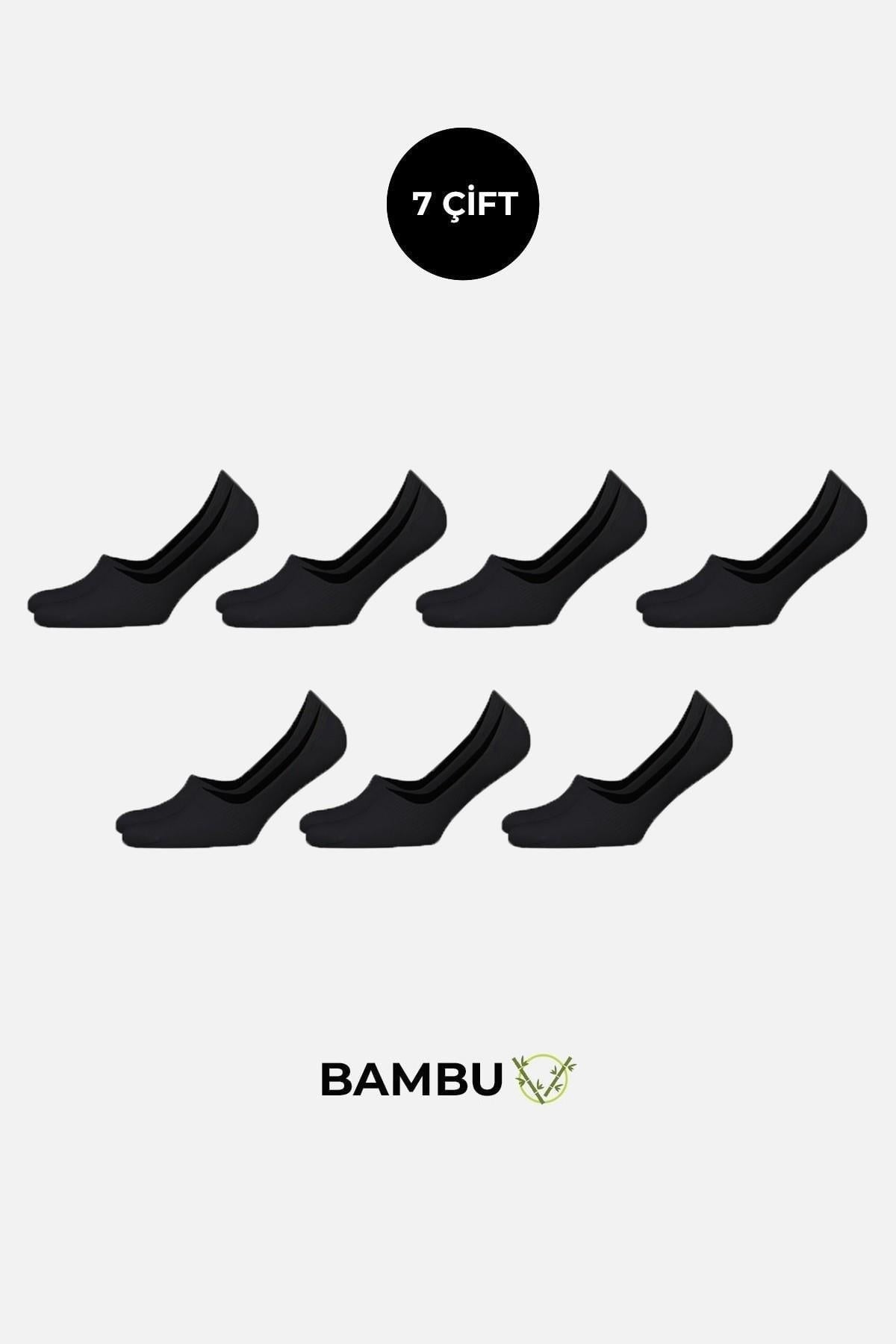 BAMBU Kadın Kutulu 7 Çift Babet Çorap Siyah