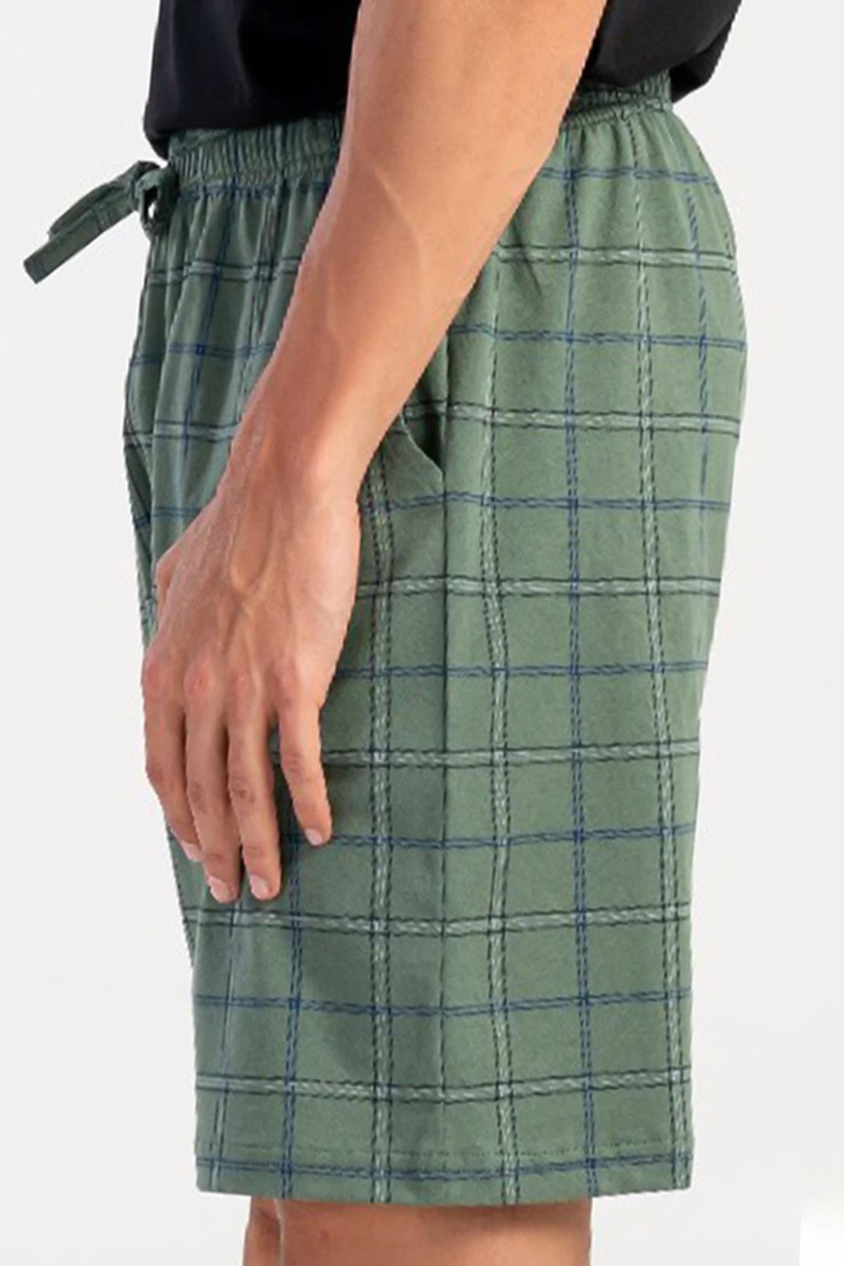 Erkek Ekose Pamuklu Şort Pastel Yeşil