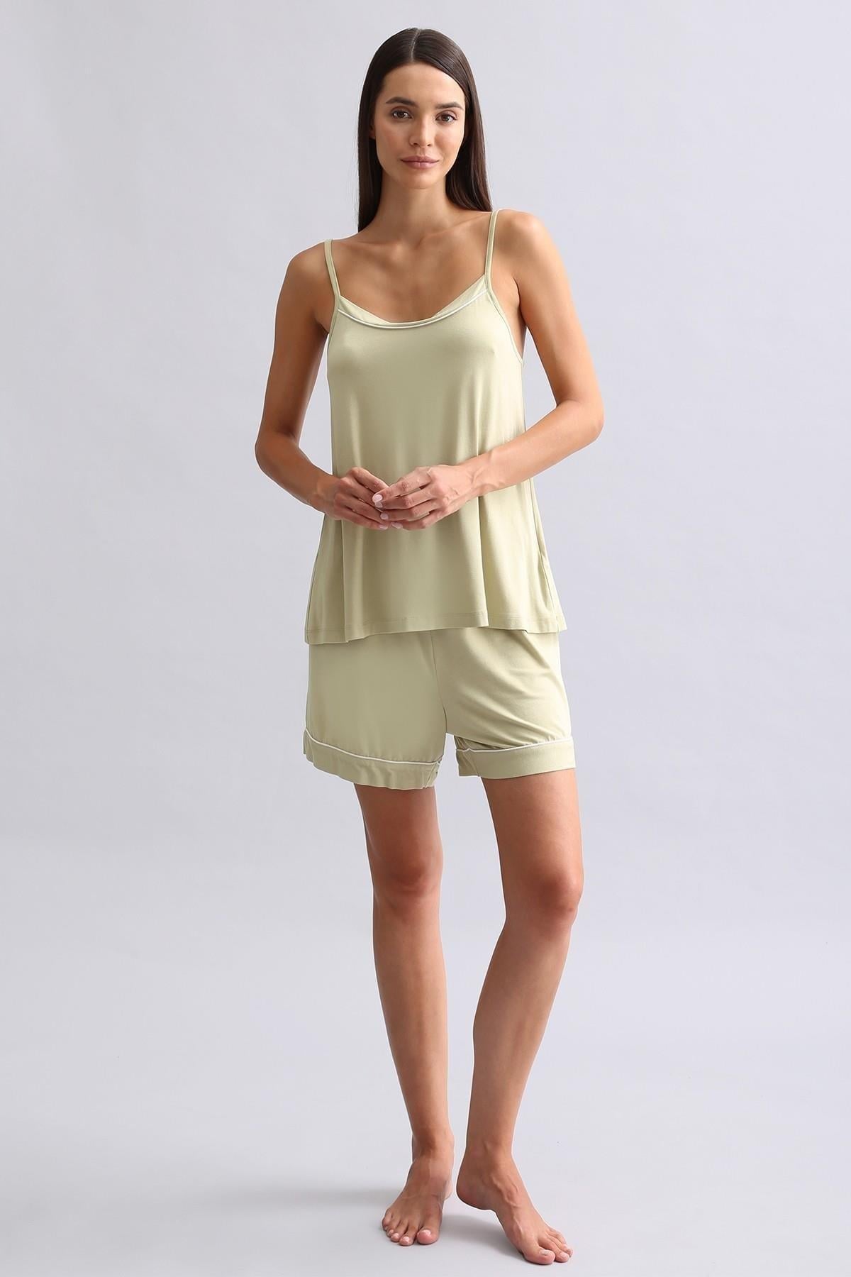 Kadın Modal İnce Askılı Pijama Üst Adaçayı Yeşili