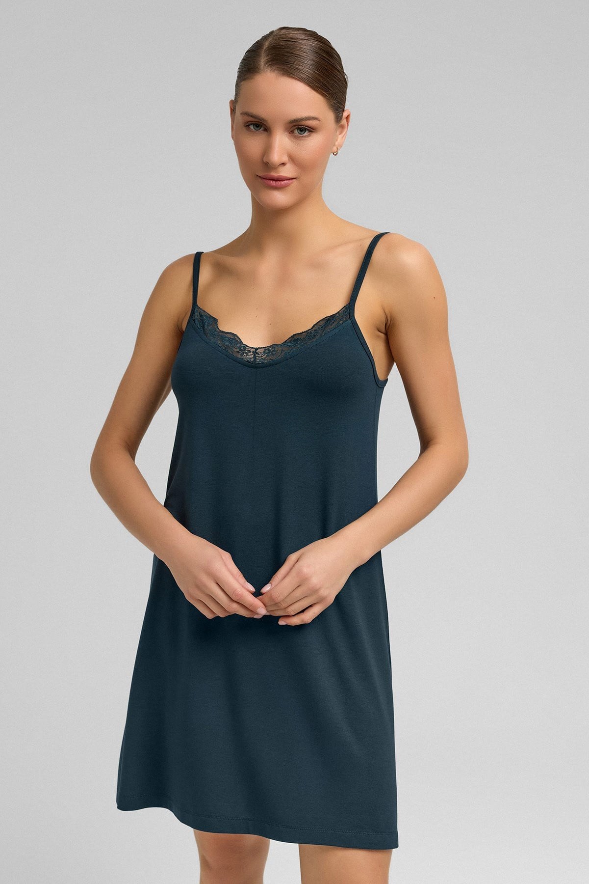 Kadın Örme İp Askılı Gecelik Antrasit