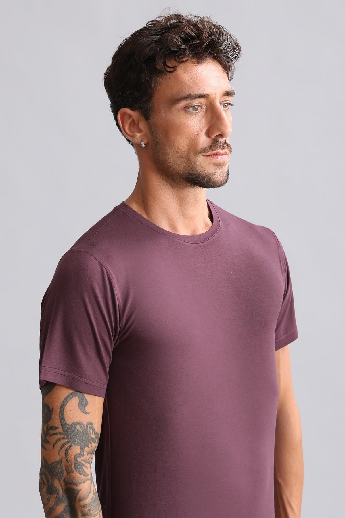Mısırlı BAMBU HERCULES Slim Fit Bisiklet Yaka Fanila / T-Shirt Mor