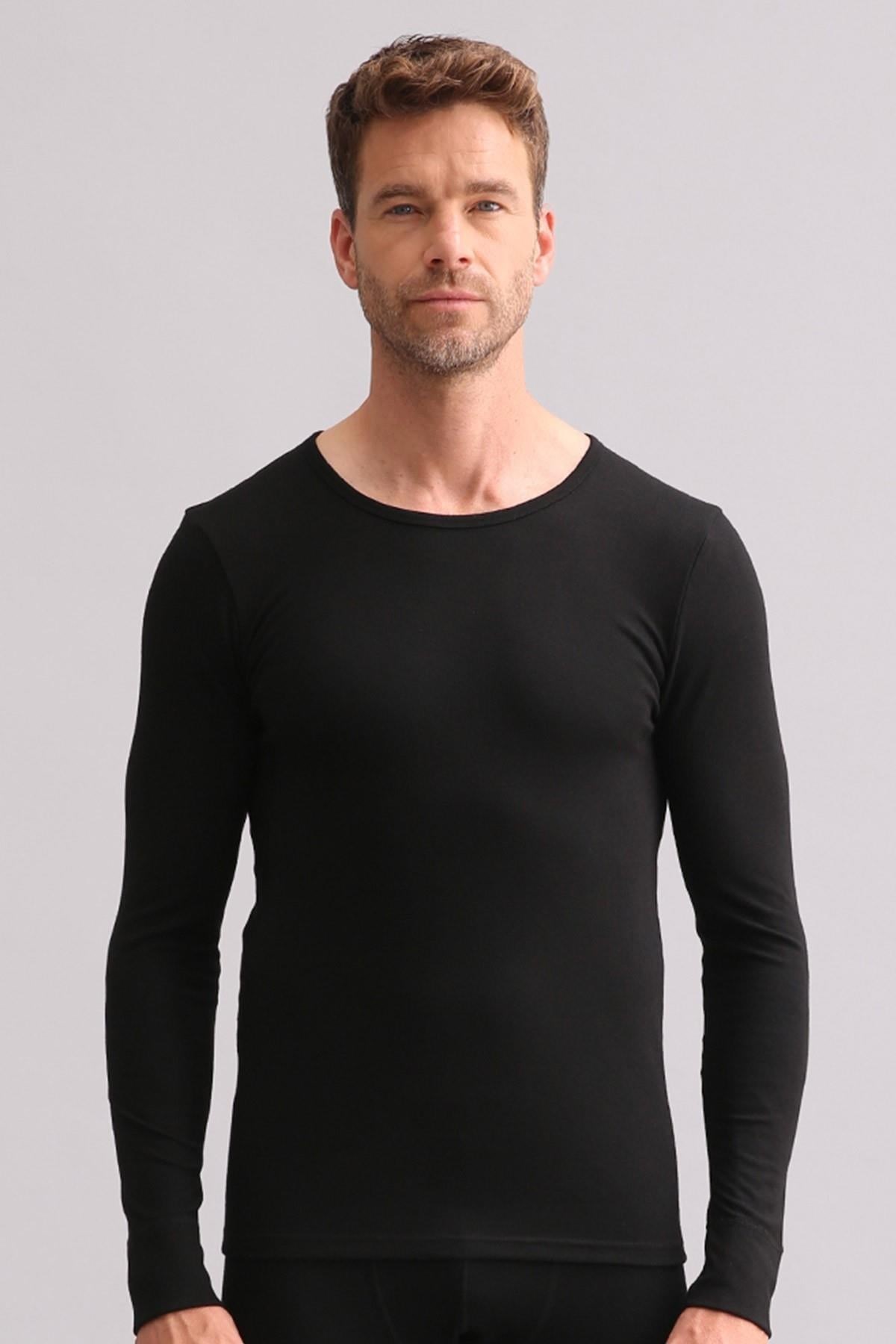 Mısırlı BAMBU TERMAL Bisiklet Yaka Uzun Kollu Fanila / Sweatshirt Siyah