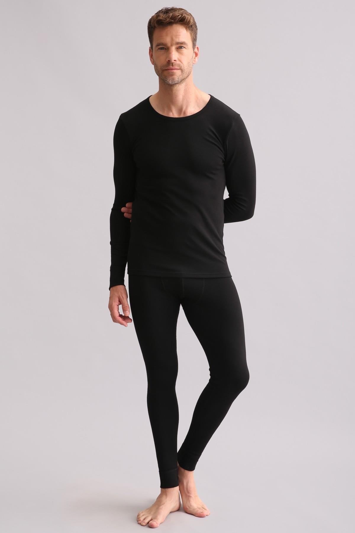 Mısırlı BAMBU TERMAL Bisiklet Yaka Uzun Kollu Fanila / Sweatshirt Siyah