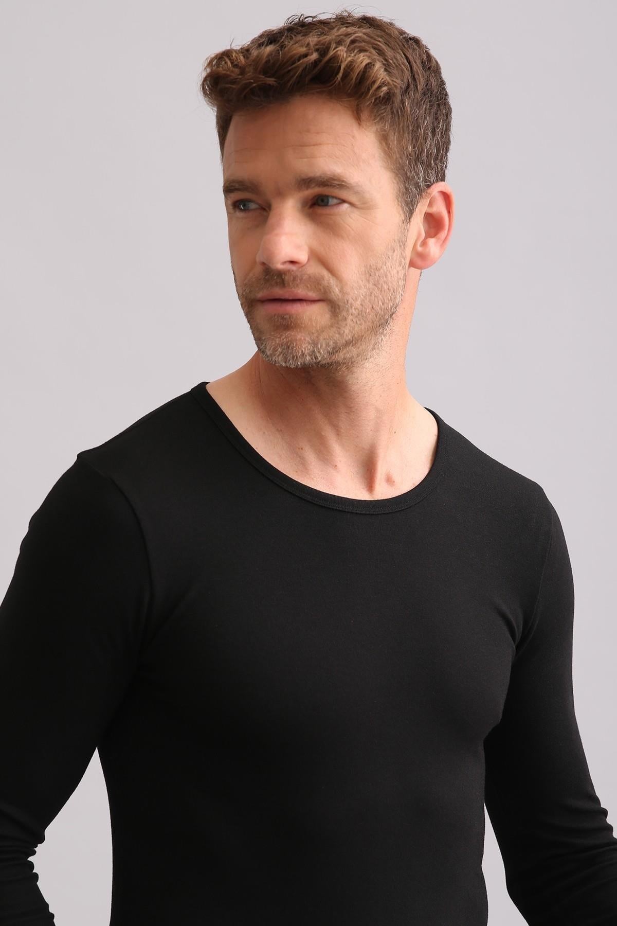 Mısırlı BAMBU TERMAL Bisiklet Yaka Uzun Kollu Fanila / Sweatshirt Siyah