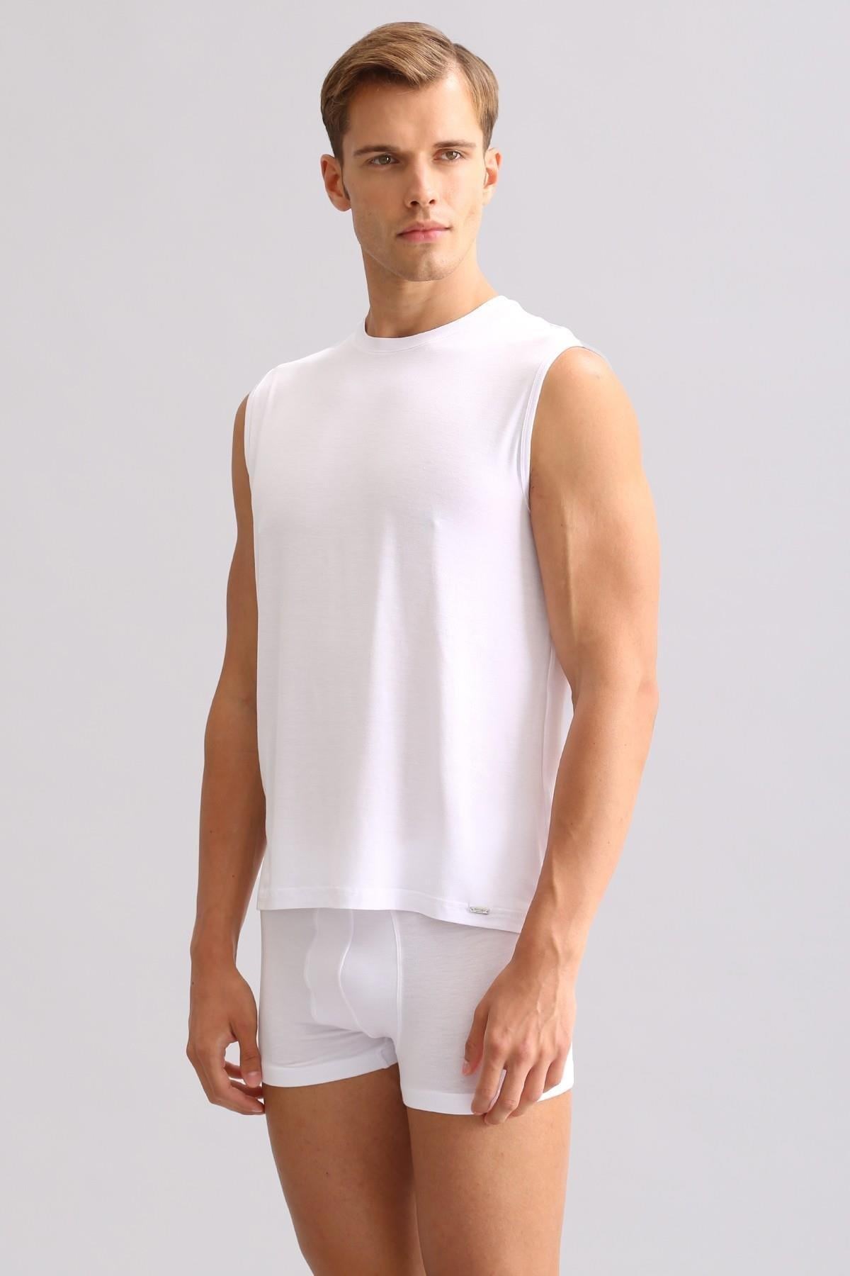 Mısırlı BAMBU ZEUS LUXURY Regular Fit Bisiklet Yaka Sporcu Atlet / T-Shirt Beyaz