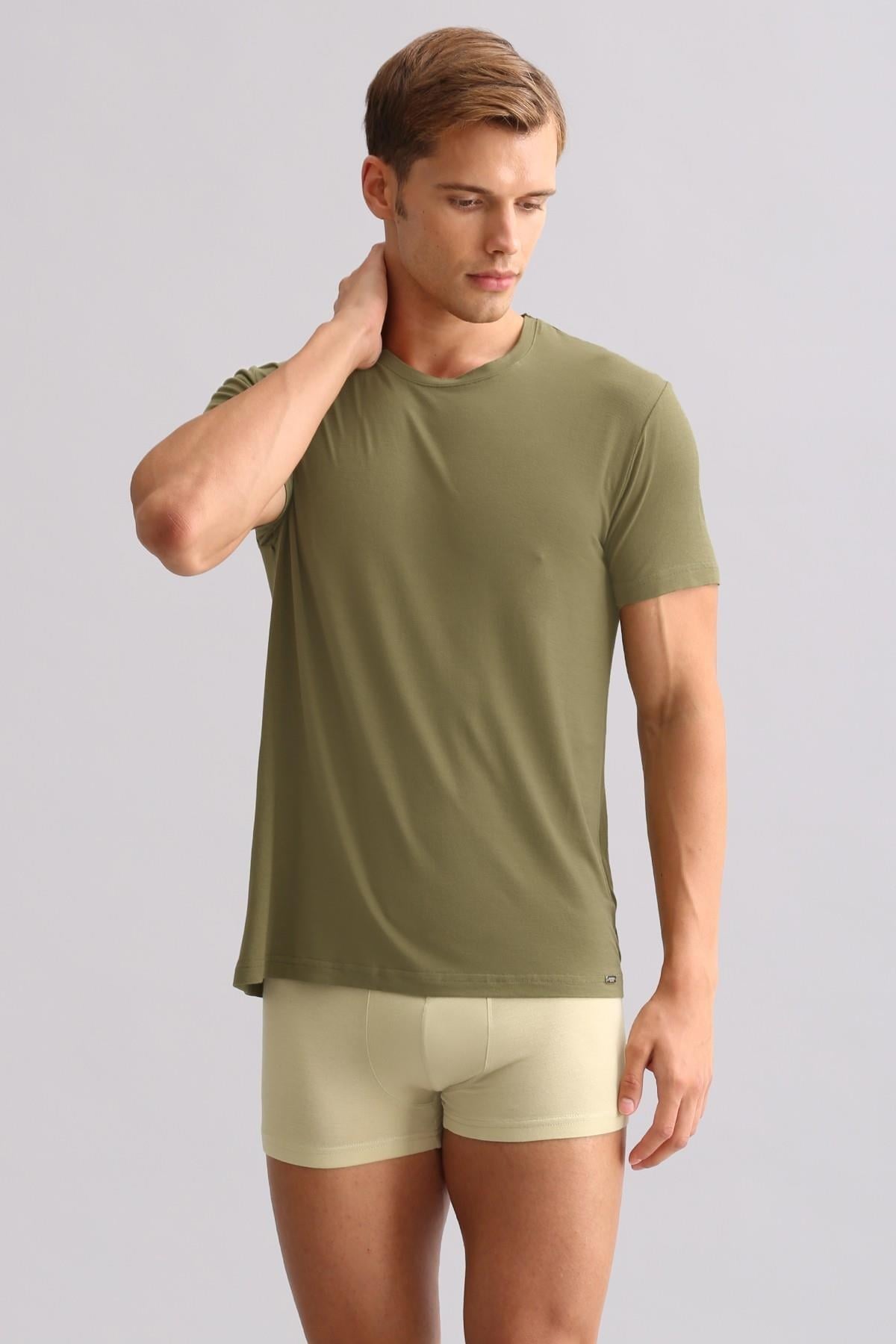 Mısırlı BAMBU ZEUS LUXURY Regular Fit Bisiklet Yaka Fanila / T-Shirt Haki Zeytin