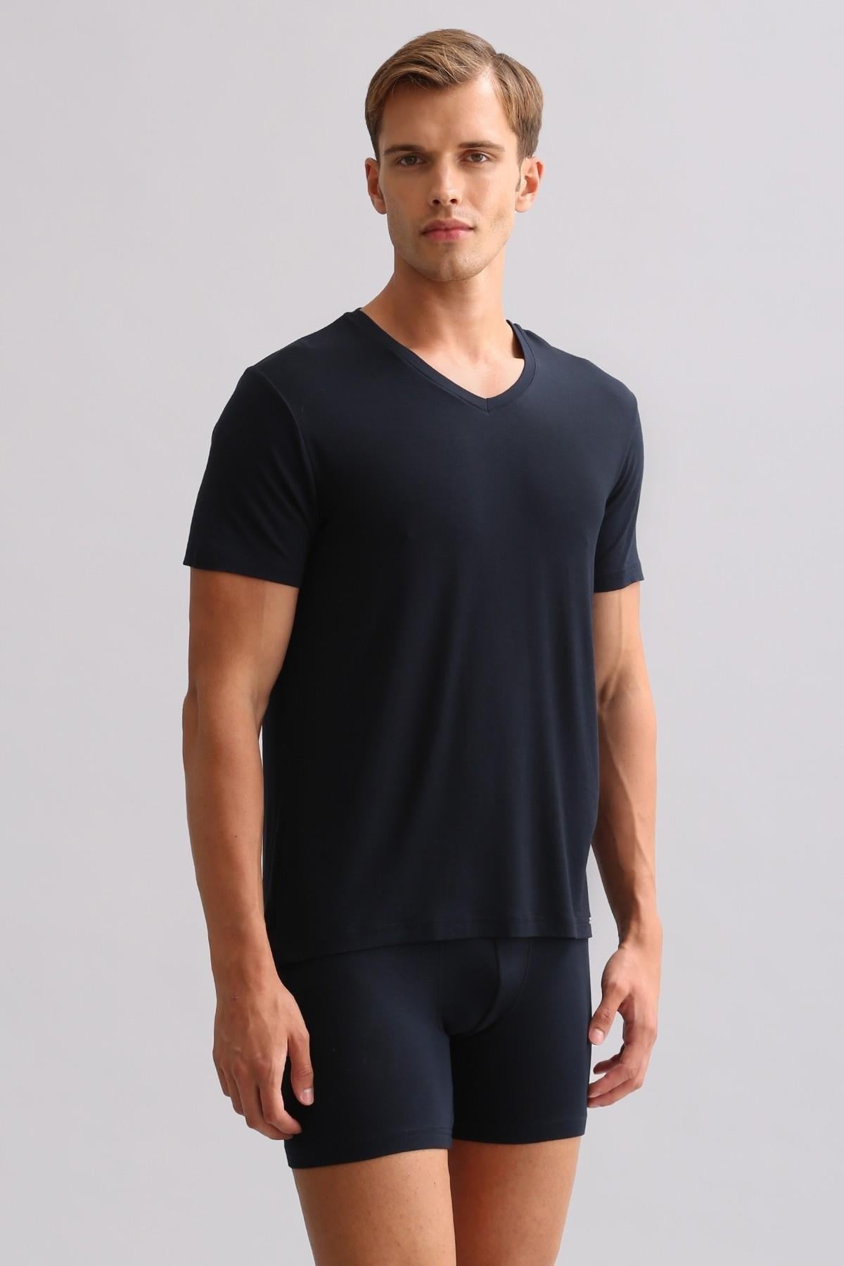 Mısırlı BAMBU ZEUS LUXURY Regular Fit V Yaka Fanila / T-Shirt Lacivert