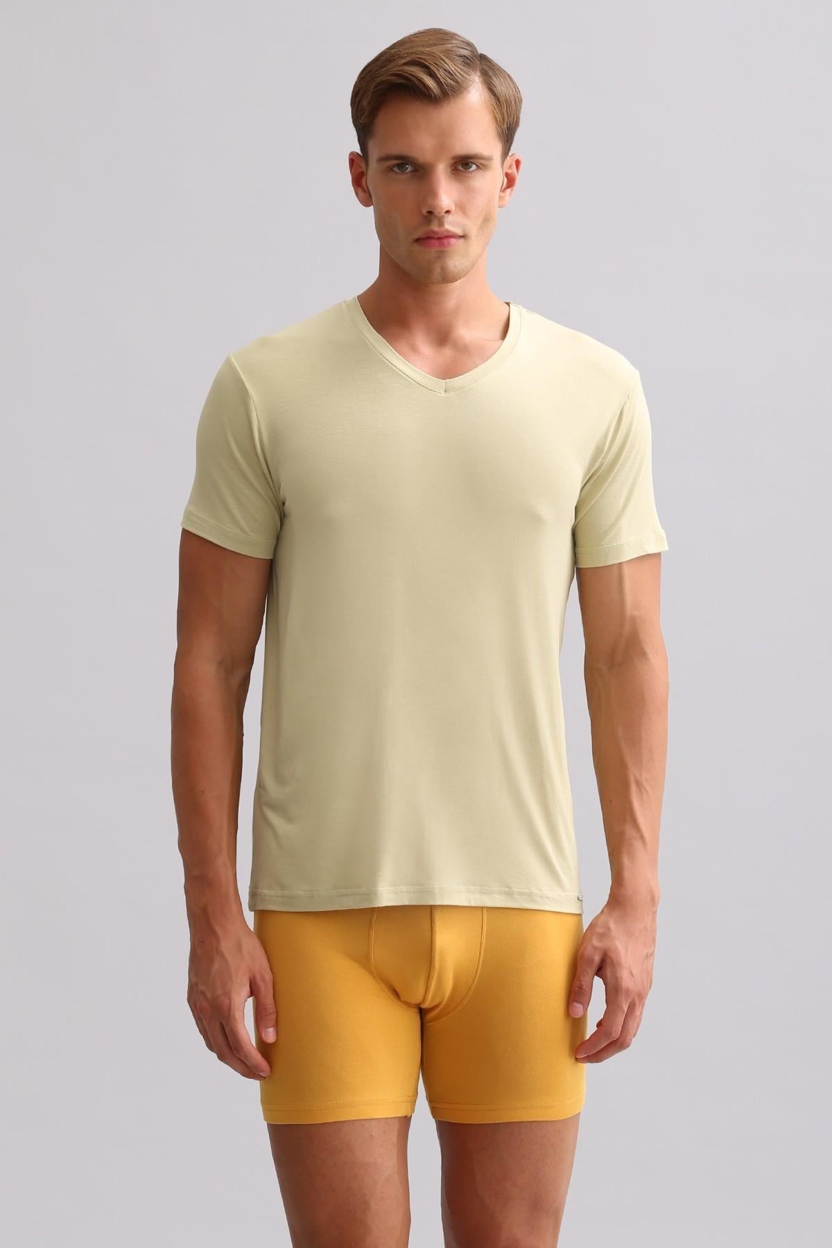 Mısırlı BAMBU ZEUS LUXURY Regular Fit V Yaka Fanila / T-Shirt Haki Ada