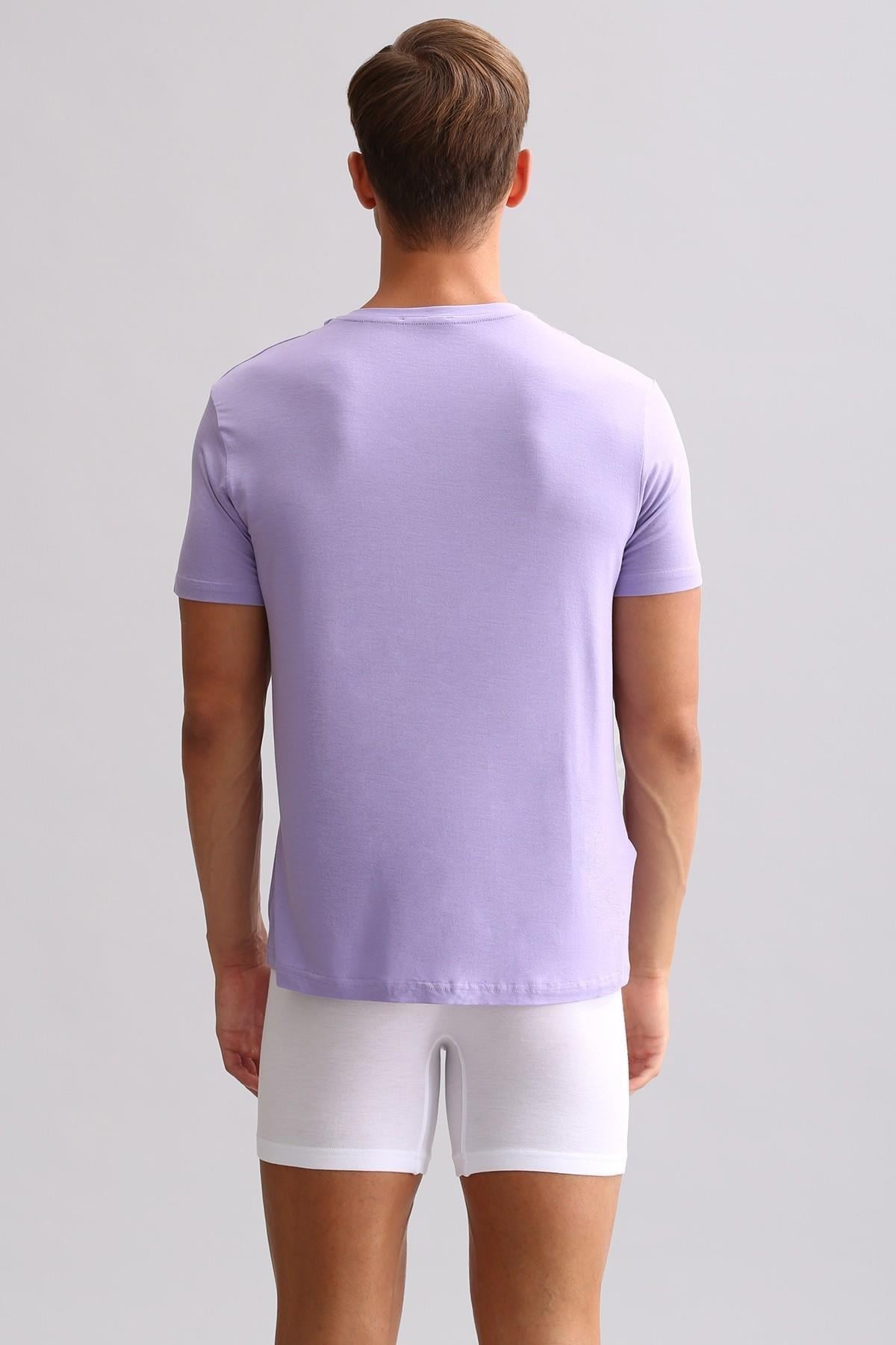 Mısırlı BAMBU ZEUS LUXURY Regular Fit V Yaka Fanila / T-Shirt Mor