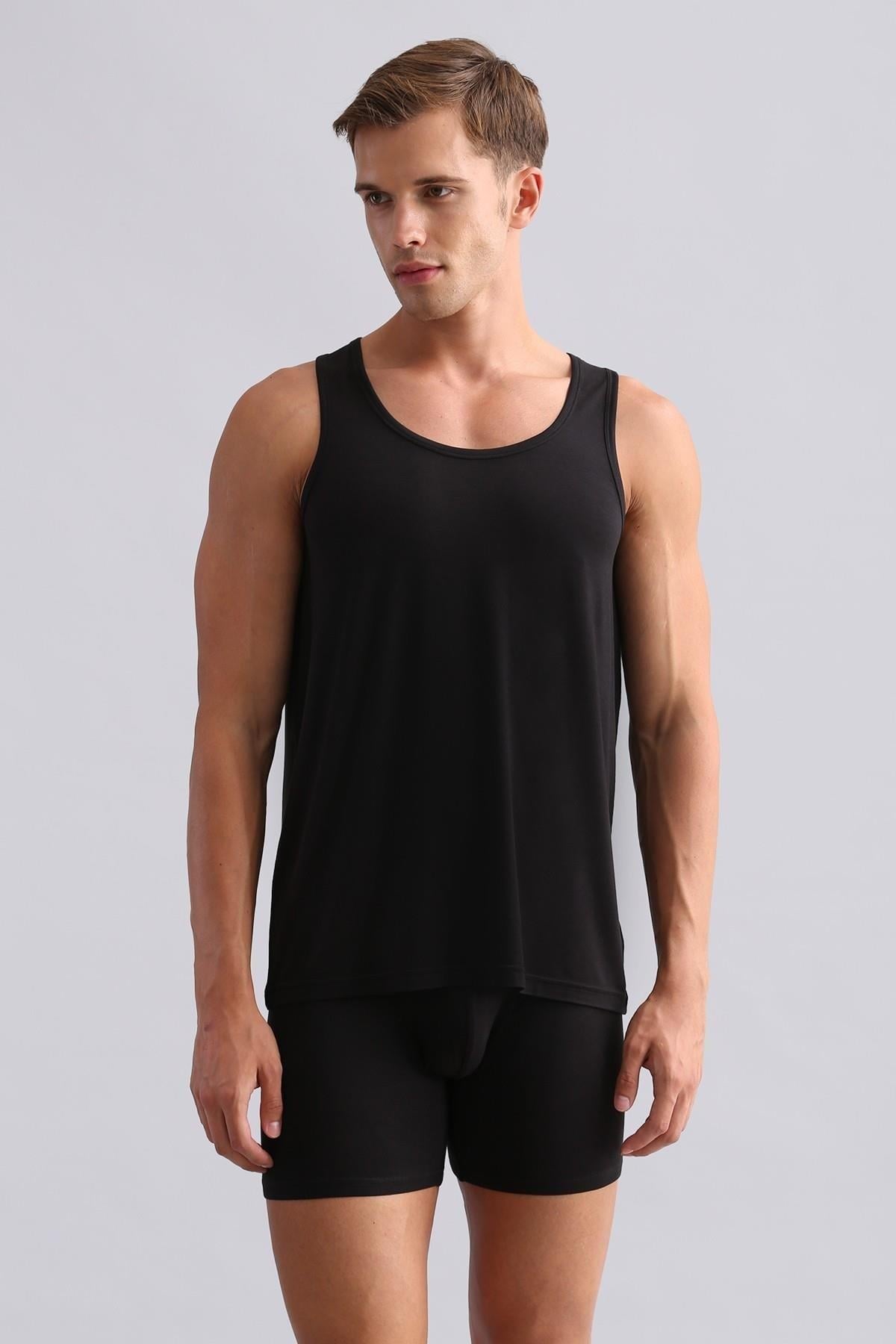 Mısırlı BAMBU ZEUS Regular Fit Basic Atlet / T-Shirt Siyah