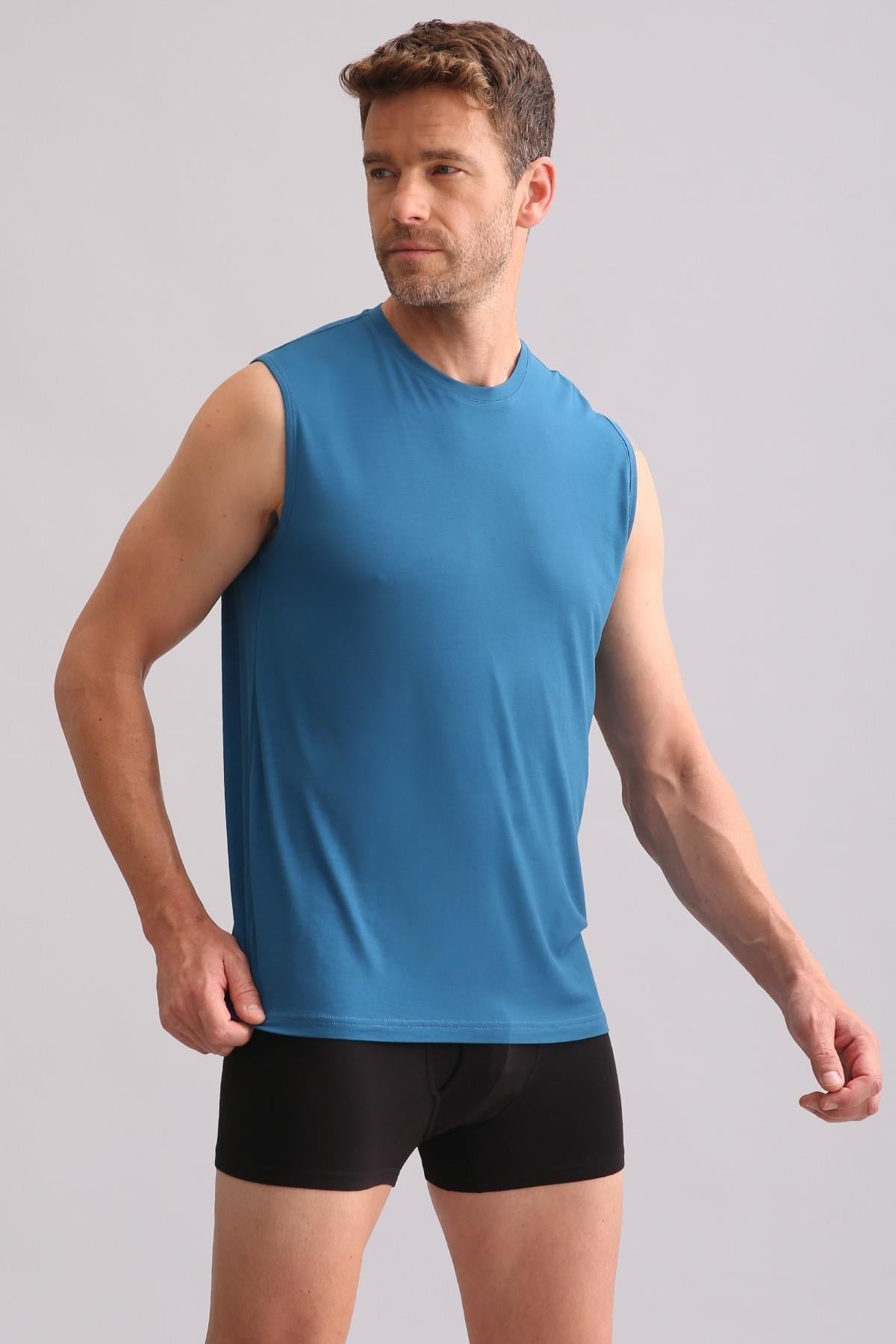 Mısırlı BAMBU ZEUS Regular Fit Bisiklet Yaka Sporcu Atlet / T-Shirt Petrol Mavi