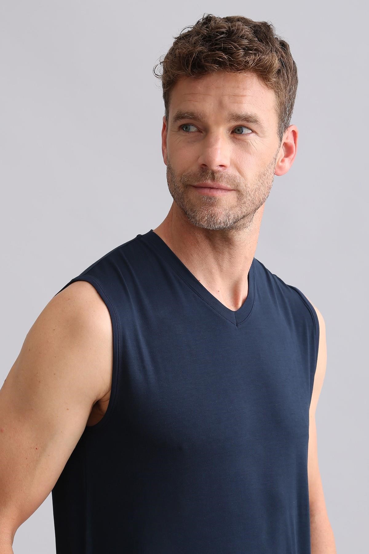 Mısırlı BAMBU ZEUS Regular Fit V Yaka Sporcu Atlet / T-Shirt Lacivert