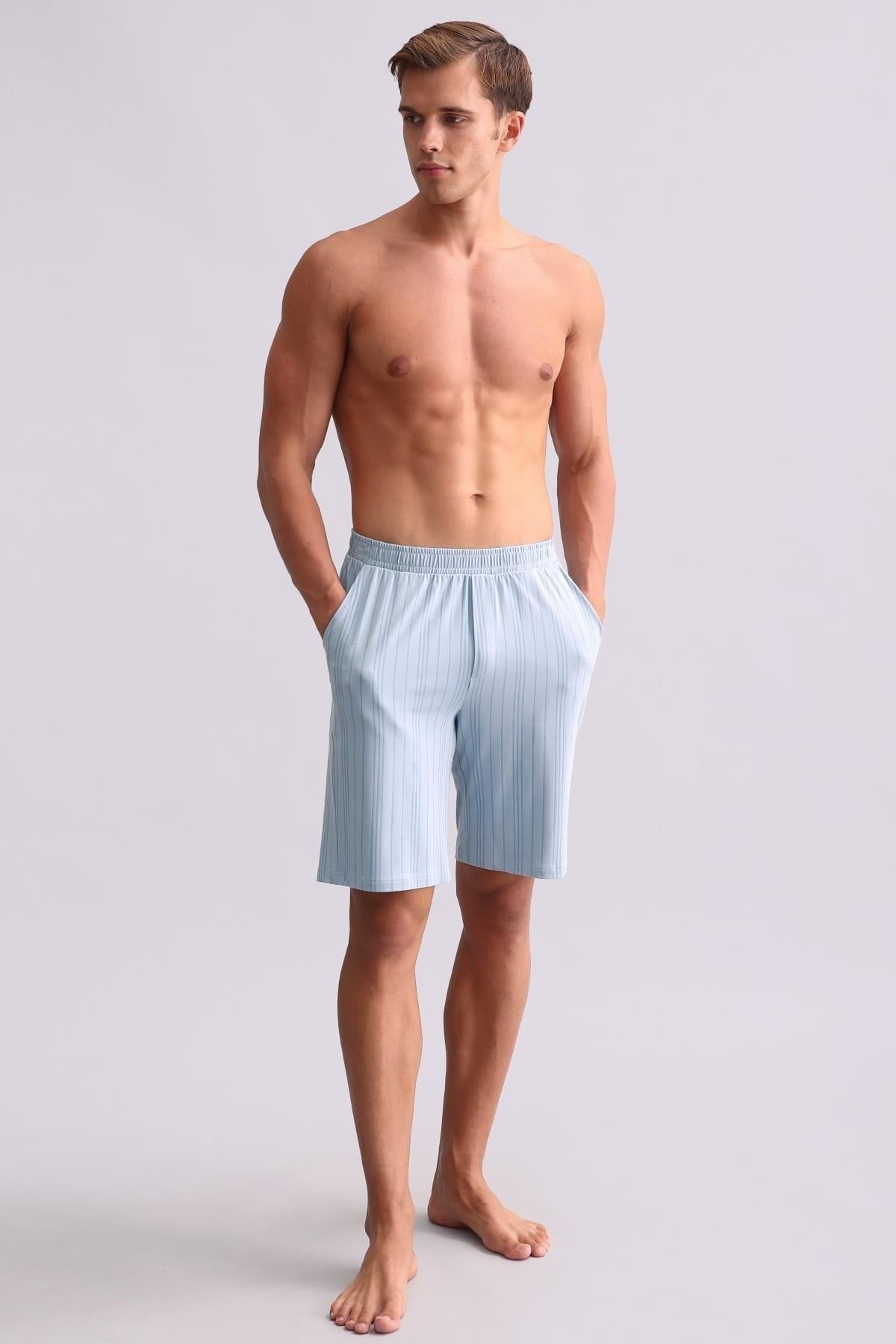Mısırlı Erkek Bambu Pijama Şort Mavi