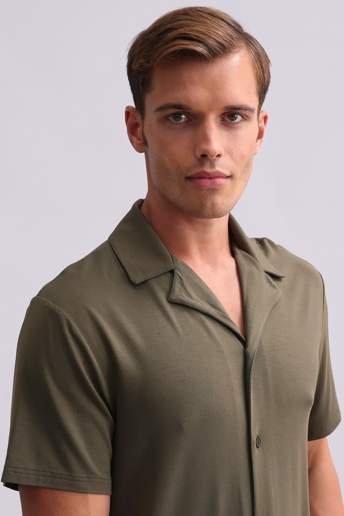 Mısırlı Erkek Modal Kısa Kollu Gömlek Haki