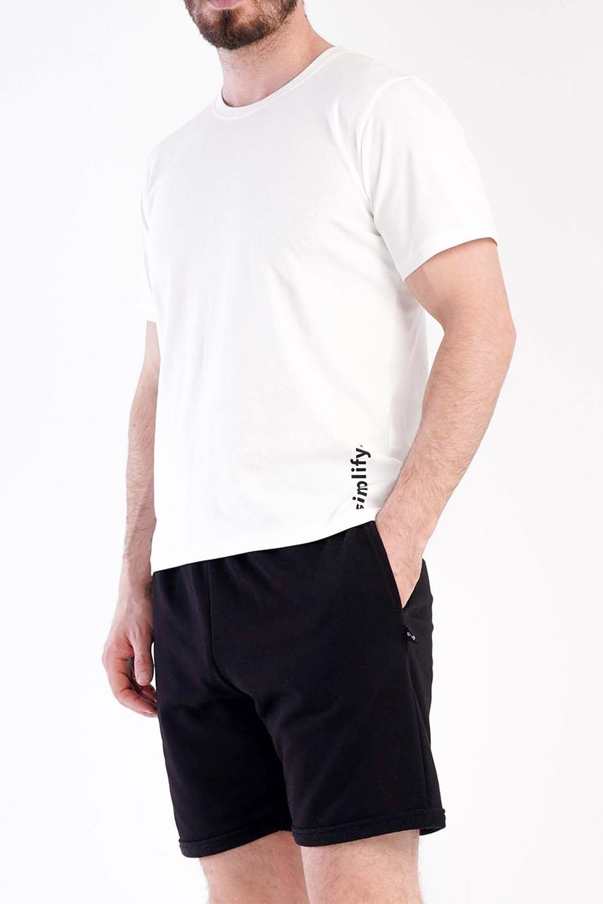 Mısırlı Erkek Pamuklu Kısa Kol Şort Pijama Takımı Beyaz
