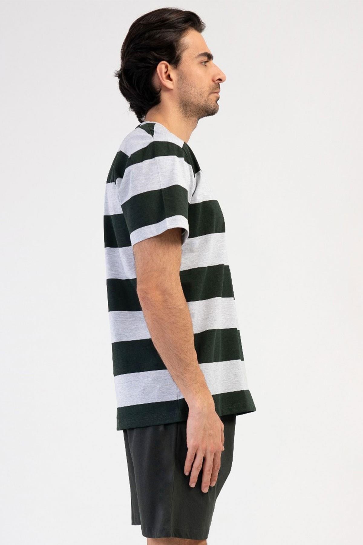 Mısırlı Erkek Pamuklu Kısa Kollu Şort Pijama Takımı Gri Melanj