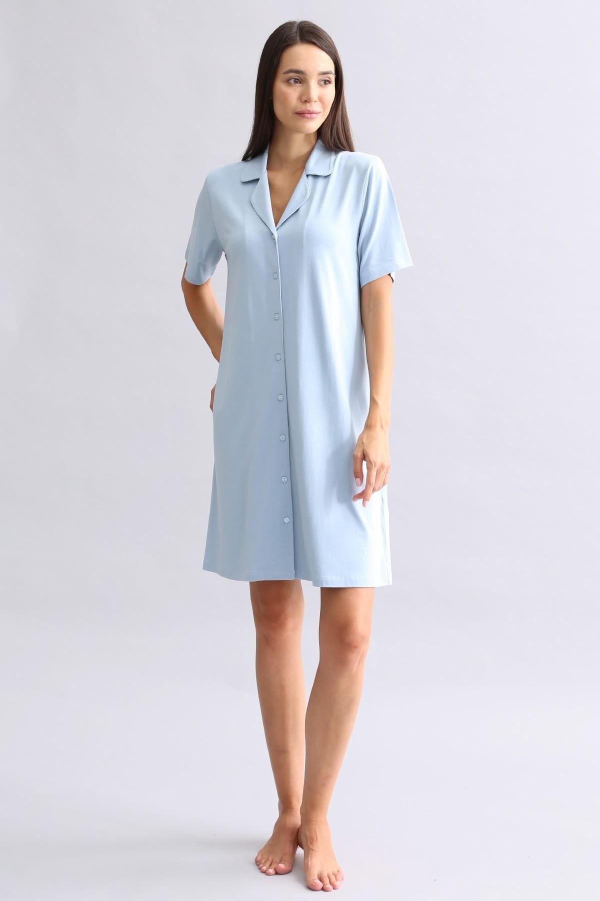 Mısırlı Kadın Bambu Gecelik Mavi